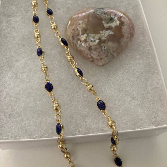 Yellow Gold Plated With Blue Stone Necklace Brand New - Picture 3 of 9